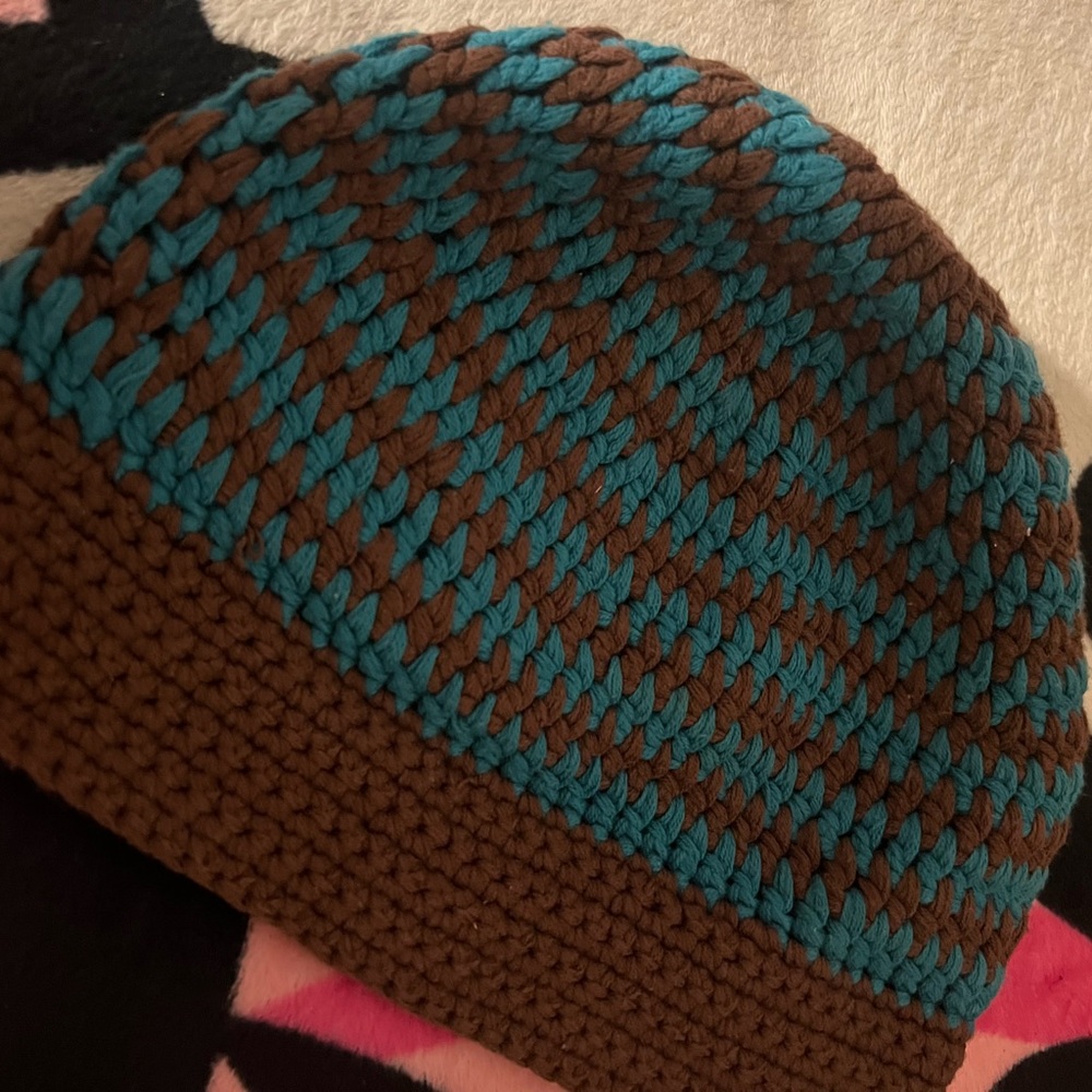 Brown and Teal Crochet Beanie